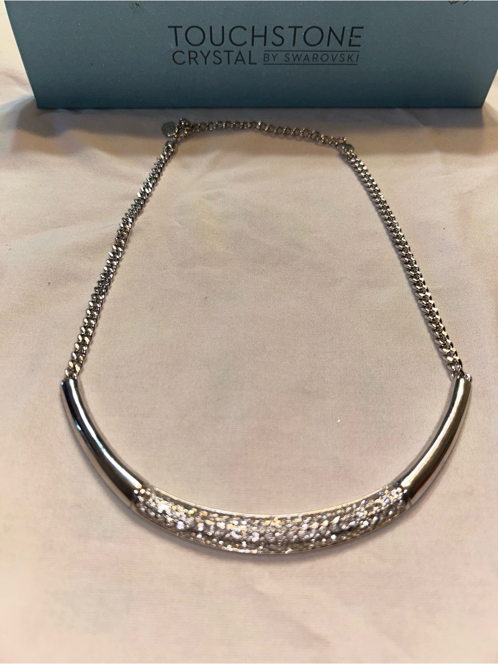 Touchstone Crystal Silver Pave Crescent Necklace